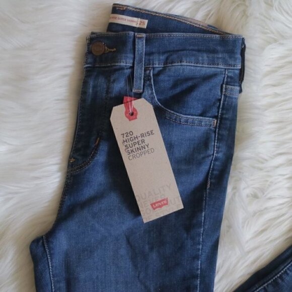 NEW Levis 720 High Rise Cropped Skinny Jeans Size 25 Distressed - Picture 4 of 7